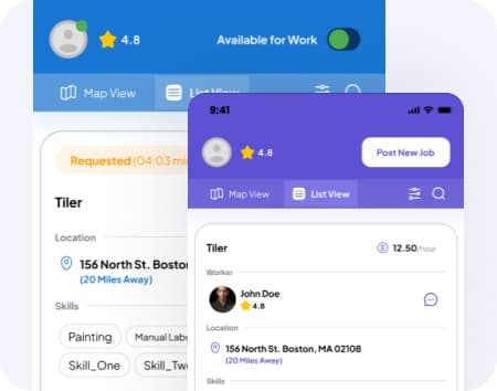 The job map — every pin is a real, current local job.
